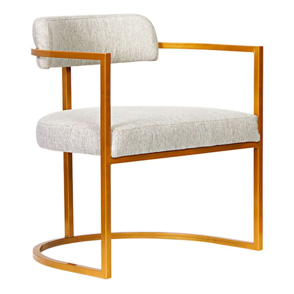 Cadeira Estofada Porto Para Sala Base Em Aço e Assento Estofado Linho e Marfim Dourado - EdeCasaMoveis