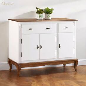 Balcão Buffet de Madeira com Pés Luis XV 3 Portas e 2 Gavetas Linz Móveis 60631 - Branco/Imbuia Glazer