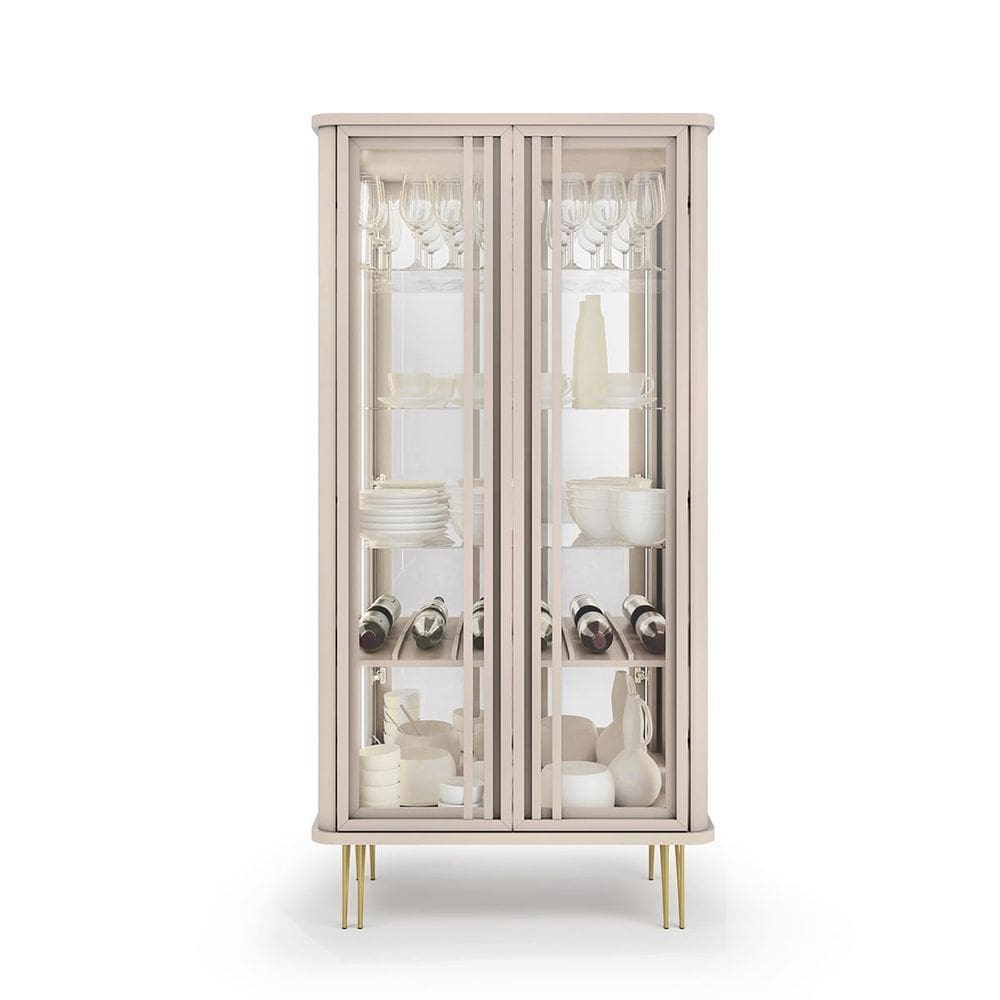 Cristaleira Crystal Led Com Espelho Prateleiras e 2 Portas Vidro 180x90 Off White EdeCasaMoveis