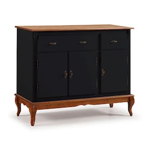 Balcão Buffet de Madeira com Pés Luis XV 3 Portas e 2 Gavetas Linz Móveis 60631 - Preto/Imbuia Glazer