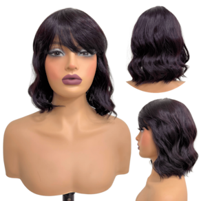 Peruca curta com franja acaju ondulada long bob orgânica 99J