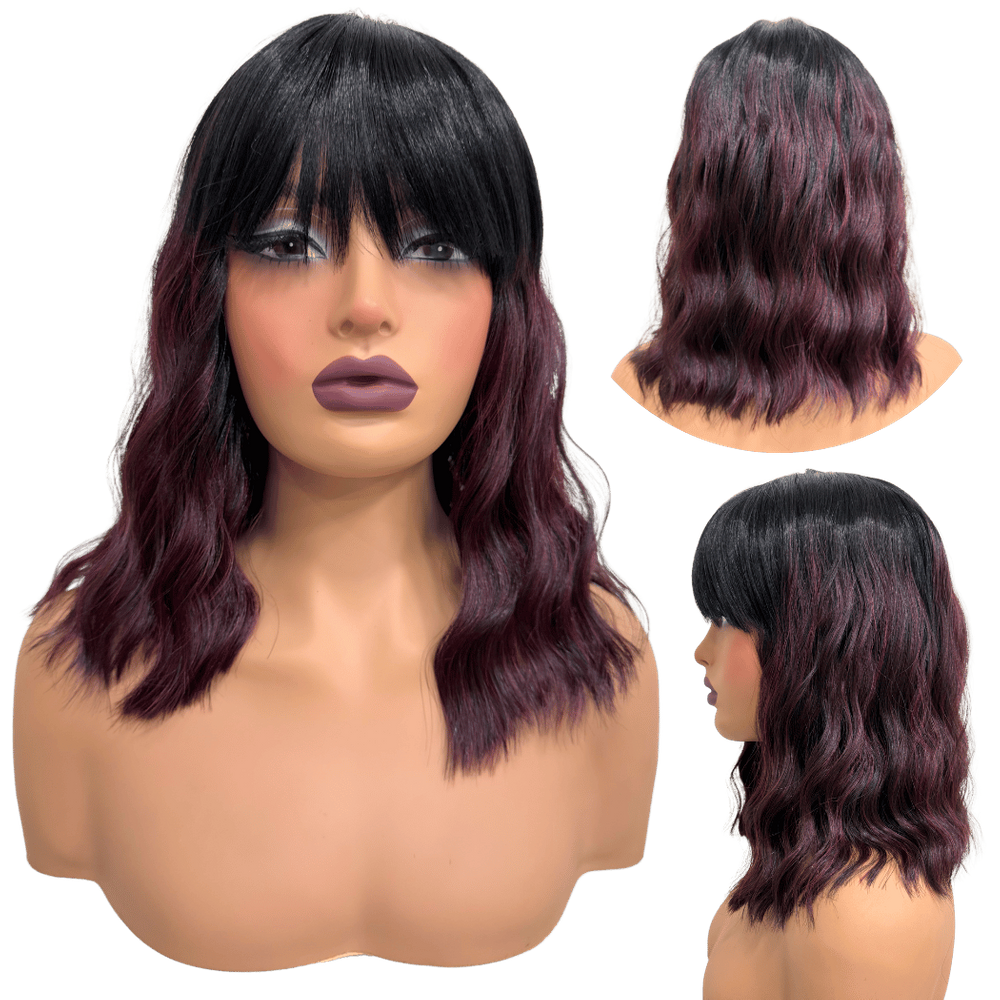 Peruca curta c/ franja acaju ombre 30cm ondulada OT99PU