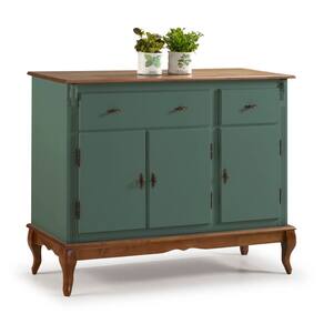 Balcão Buffet de Madeira com Pés Luis XV 3 Portas e 2 Gavetas Linz Móveis 60631 - Verde Musgo/Imbuia Glazer