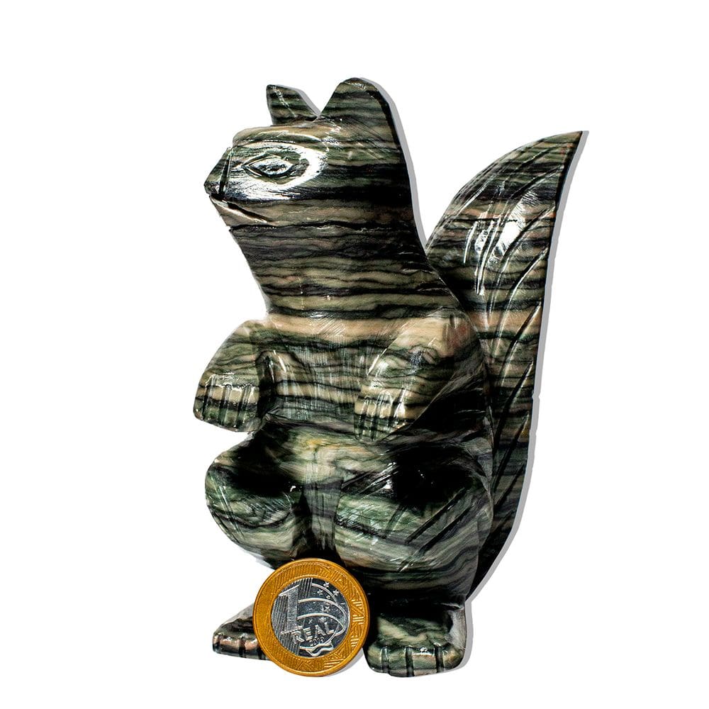 Escultura Esquilo Esculpido Dolomita Rajada 1Kg 13cm Tipo B