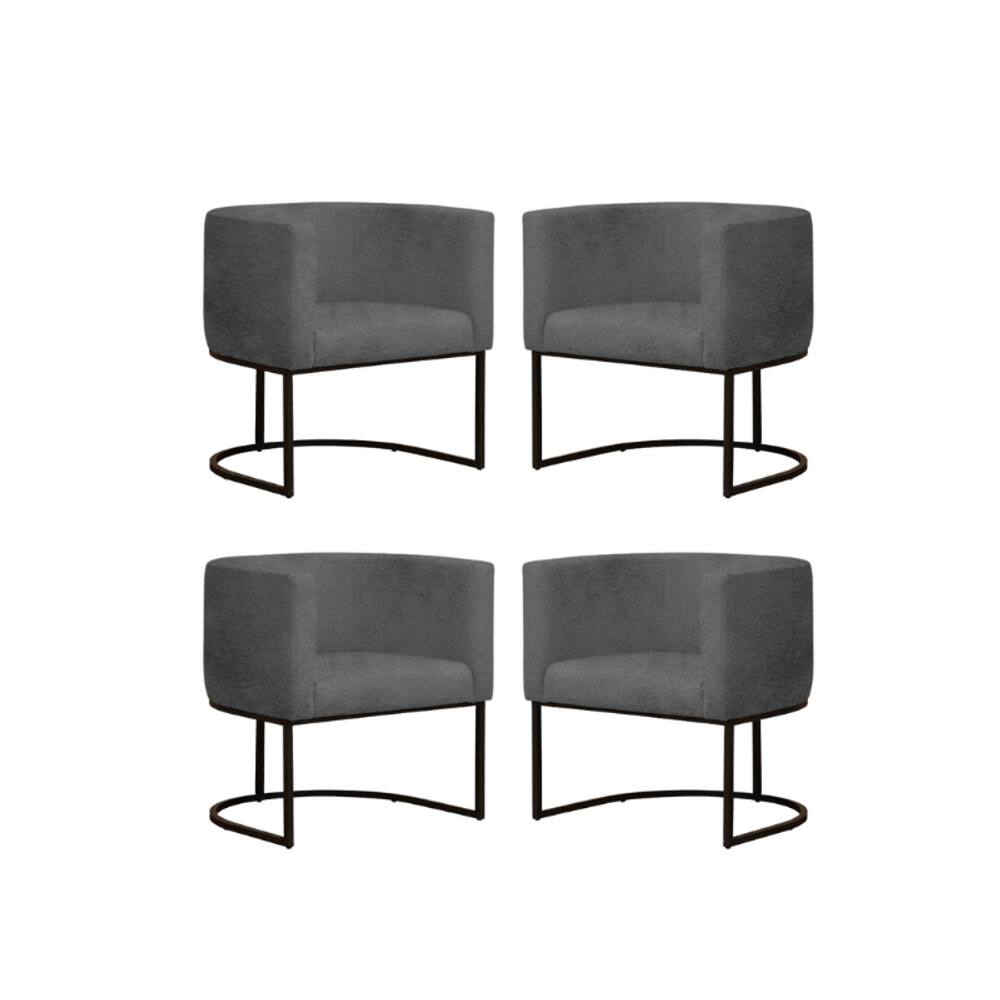 Kit 4 Poltronas Reforçada Decorativa Sala Gabriela Base Ferro Preta Suede