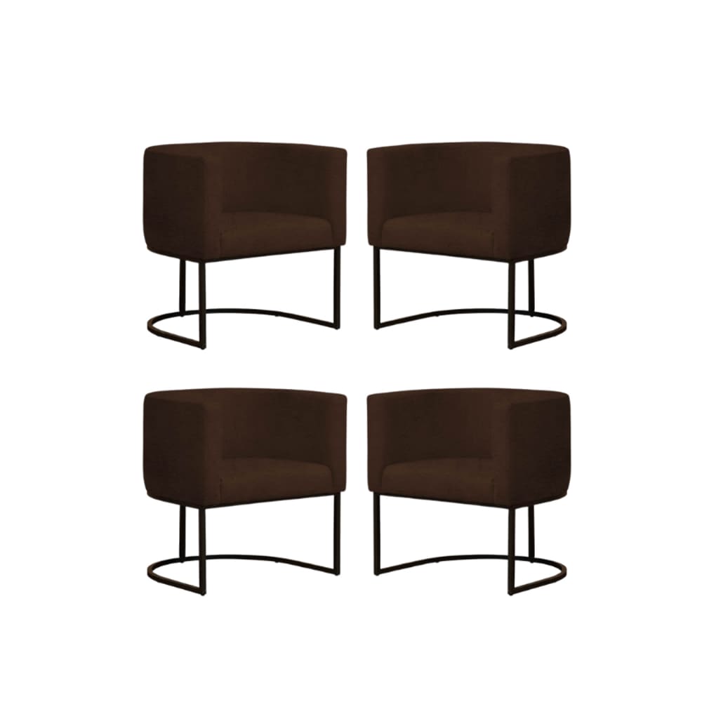 Kit 4 Poltronas Reforçada Decorativa Sala Gabriela Base Ferro Preta Suede
