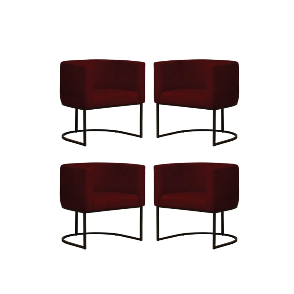 Kit 4 Poltronas Reforçada Decorativa Sala Gabriela Base Ferro Preta Suede Marsala