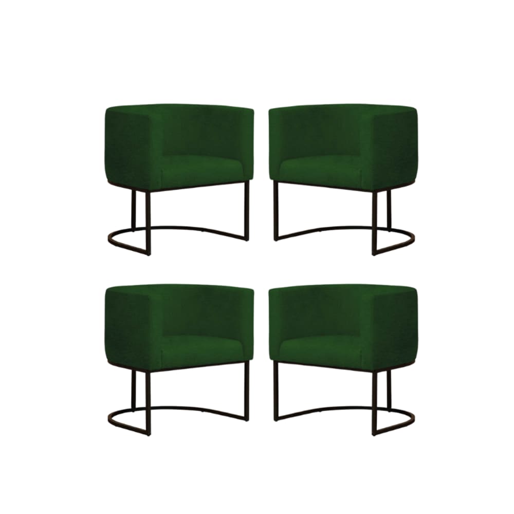 Kit 4 Poltronas Reforçada Decorativa Sala Gabriela Base Ferro Preta Suede Verde