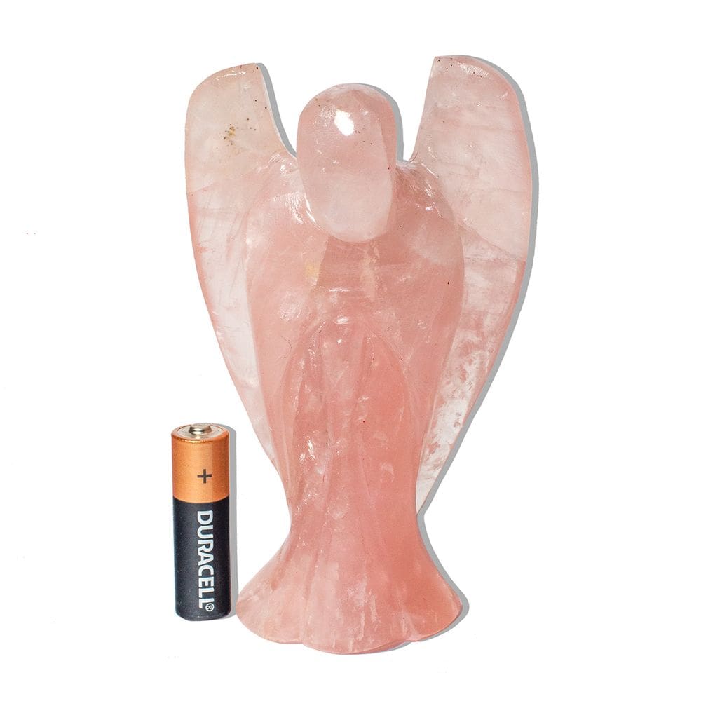 Escultura Anjo Esculpido Quartzo Rosa 630g 14cm Classe B