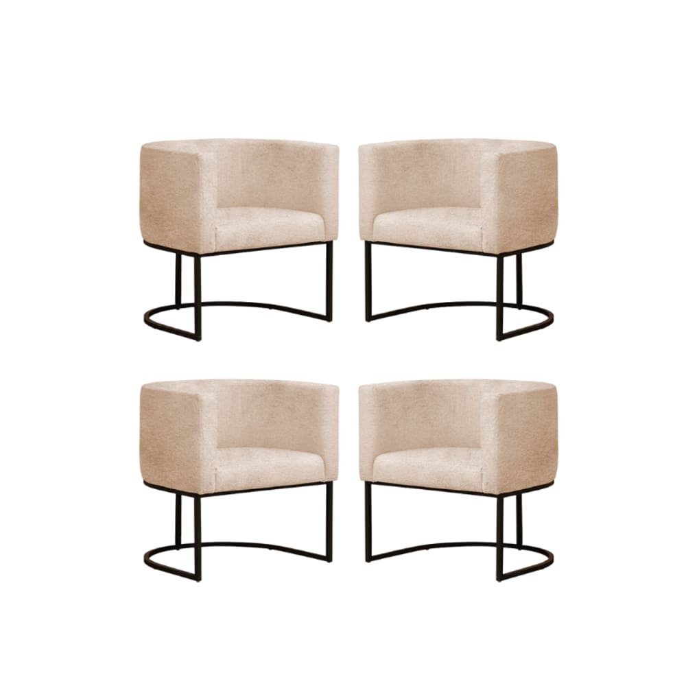 Kit 4 Poltronas Reforçada Decorativa Sala Gabriela Base Ferro Preta Suede
