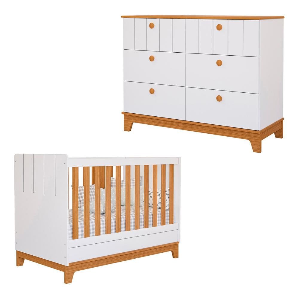 Berço Biscoito com Cômoda 6 Gavetas e Colchão 130x70cm