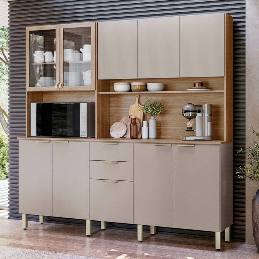 Cozinha Compacta Pitanga 10 Portas 2 Gavetas Amêndola Touch/Nude Prime Tx - Pnr Móveis