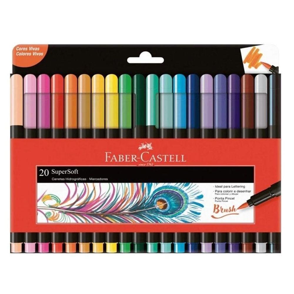 Kit Caneta Hidrográfica Supersoft Brush 150720soft 20 Cores - Faber Castell