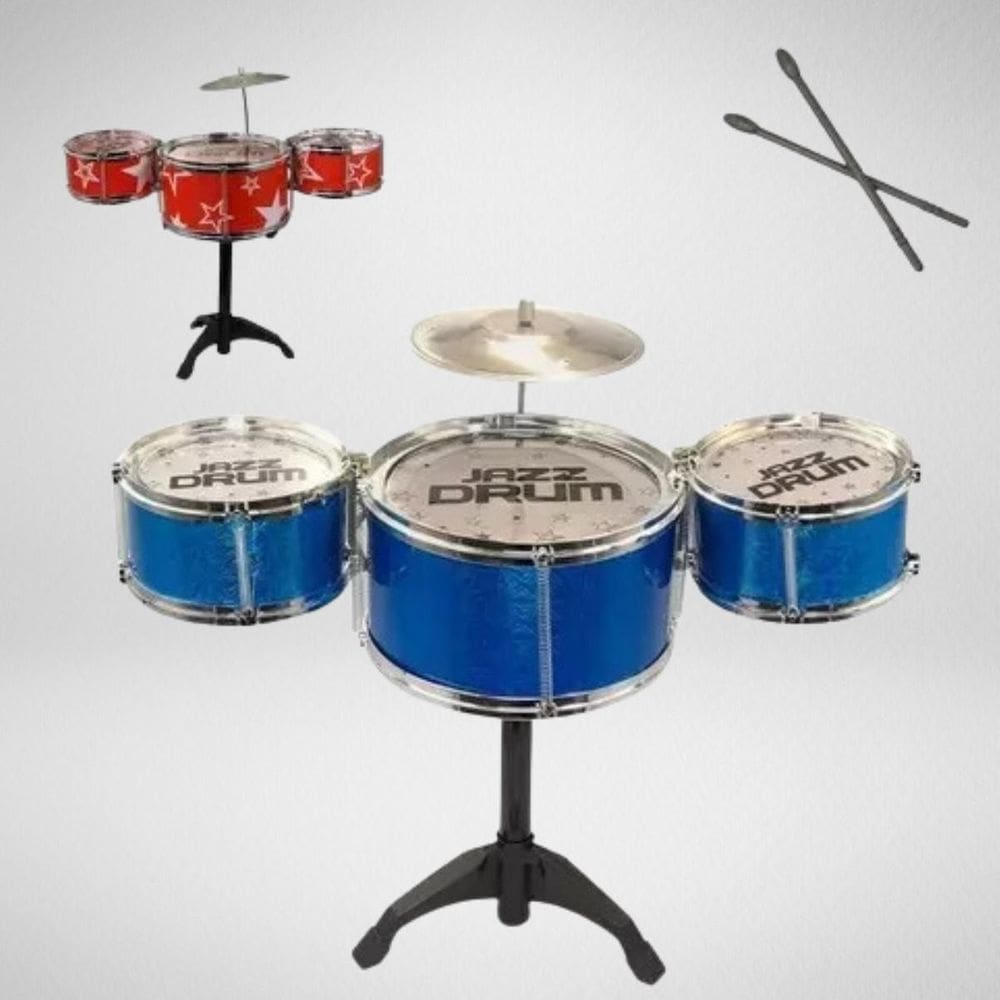 Super Bateria Infantil 4 Tambores Baquetas E Banquinho