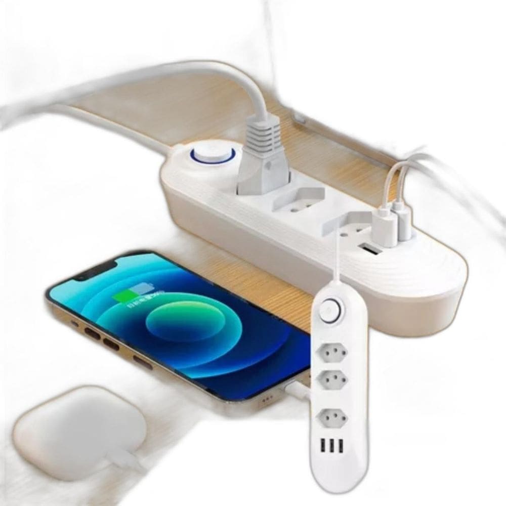 Régua Elétrica 3 Tomadas Com Usb Metálico Computador Oficial