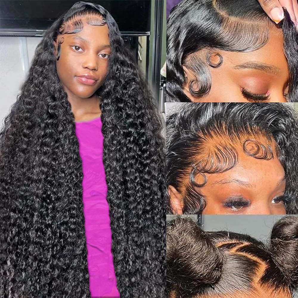 Perucas frontais de renda Water Wave, 32 polegadas, 180% de densidade, cabelo humano