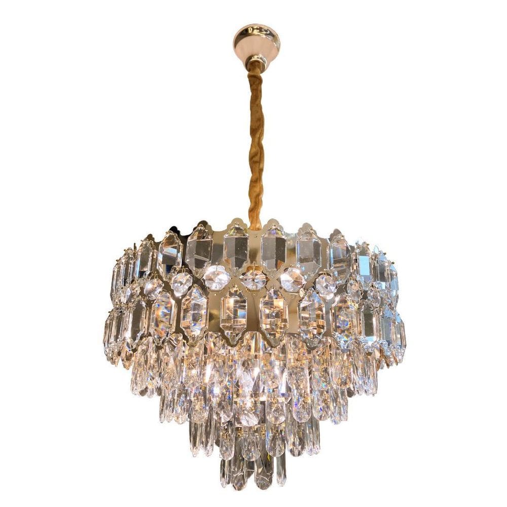 Kit Lustre Pendente De Cristal Dourado 50Cm Redondo + Vela