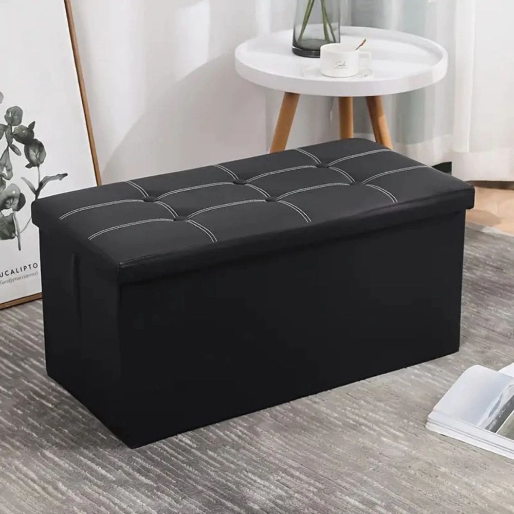 Puff Bau Organizador Elegante Retangular 76x38x35CM Preto Top House