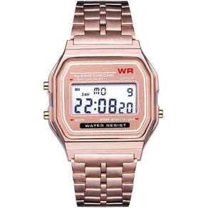 Relógio Wr Digital Aço Vintage Unissex Rose Alarme Top