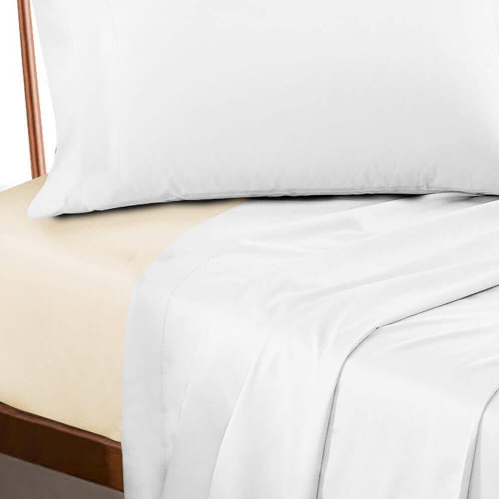 Lençol Profissional Elástico Solteiro 200 Fios Premium Bege