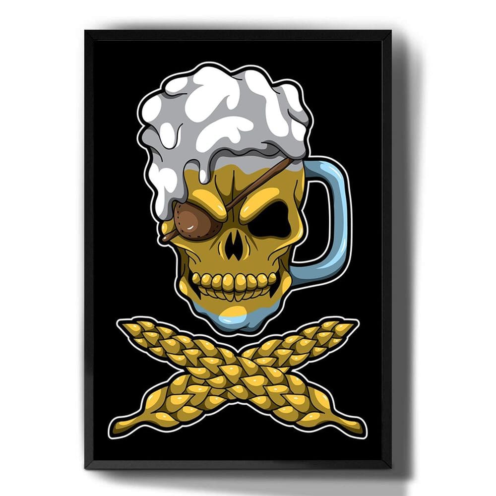 Quadro Decorativo Caveira Cerveja Pirata Desenho
