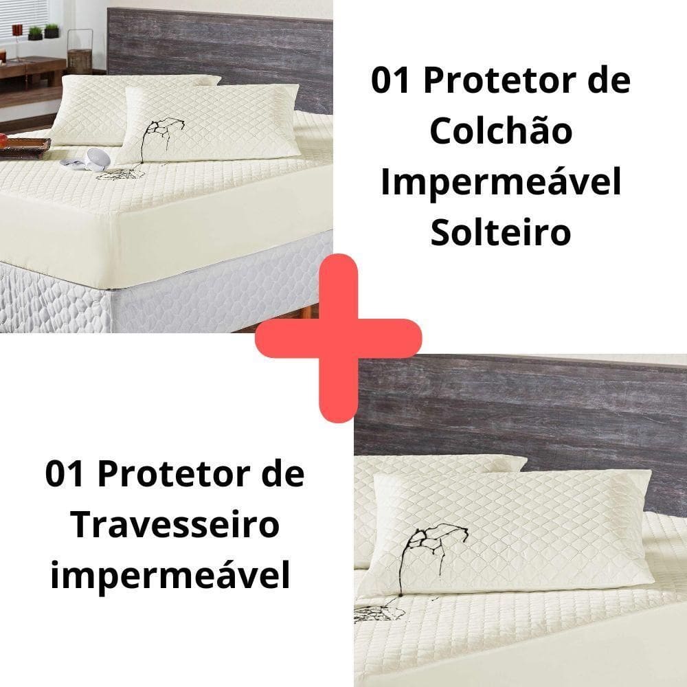 Kit Protetor Colchão Solteiro + Capa Travesseiro Impermeável