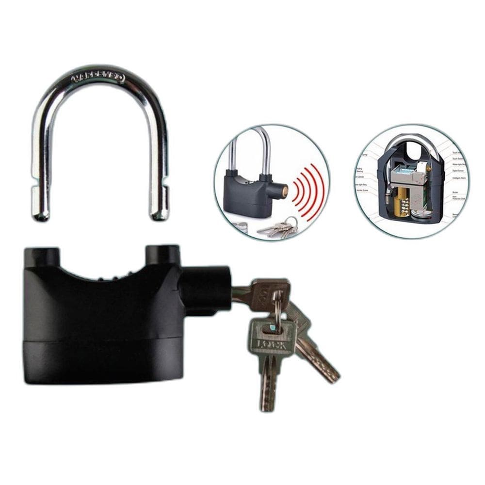 Cadeado Alarme Sonoro Sirene Antifurto + 3 Chaves A Laser