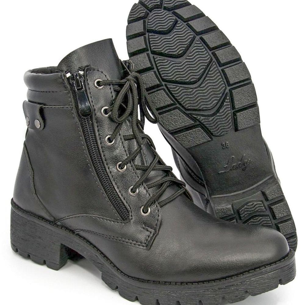 Bota Coturno Feminino Couro Preto Br2 Lady Ziper Lateral