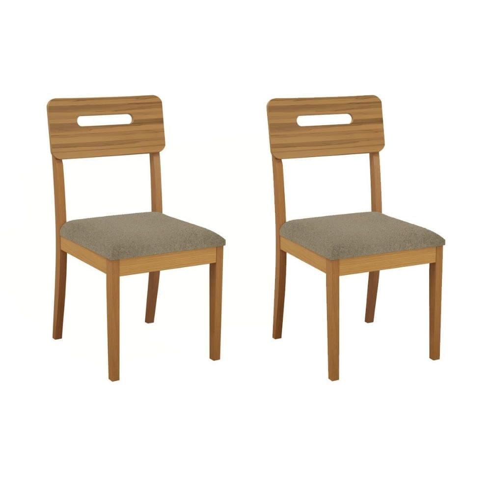 Cadeira Sala de Jantar Lila 2CMM011CA Premium Madeira Maciça Kit 2 Un Carvalho/Boucle Bege Fendi - Kappesberg