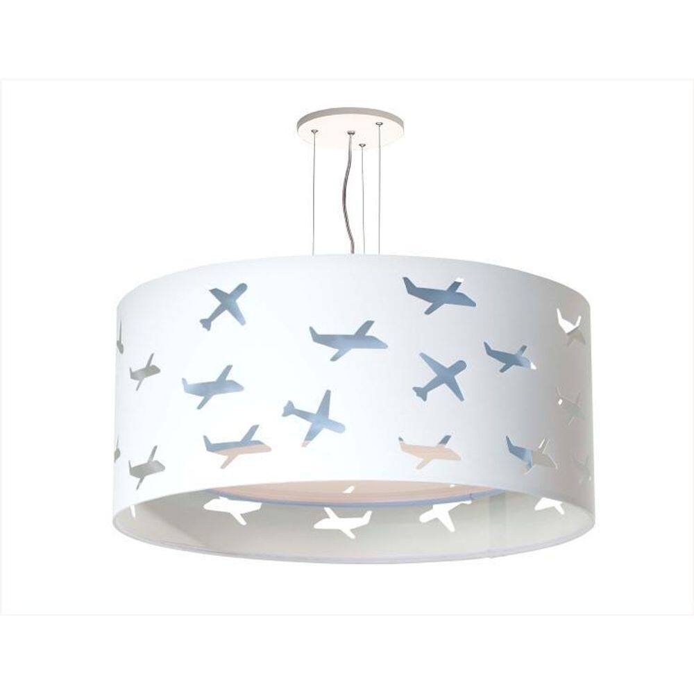 Lustre Infantil Pendente Aviões Duplo - Azul Bebê 40X16