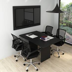 Kit com Mesa para Reunião 4 Lugares e Painel para Tv até 55 Polegadas Preto