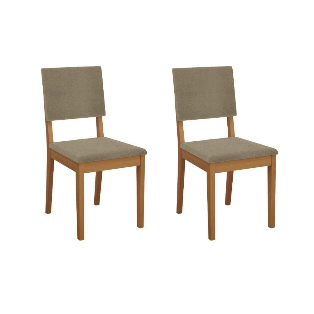 Cadeira Sala de Jantar Dora 2CMM010CA Premium Madeira Maciça Kit 2 Un Carvalho/Boucle Bege Fendi - Kappesberg