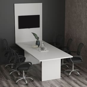 Kit com Mesa para Reunião 6 Lugares e Painel para Tv até 37 Polegadas Branco