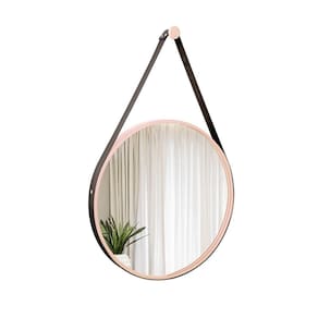 Espelho Decorativo Adnet Rosa Alça Corino Preto 50 Cm