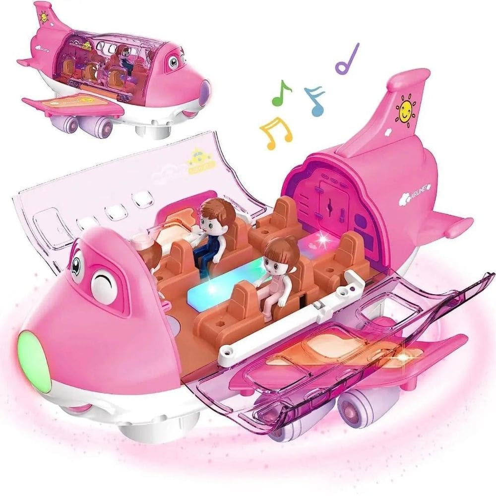 Avião Rosa Infantil Feminino Educativo Musical Luzes E