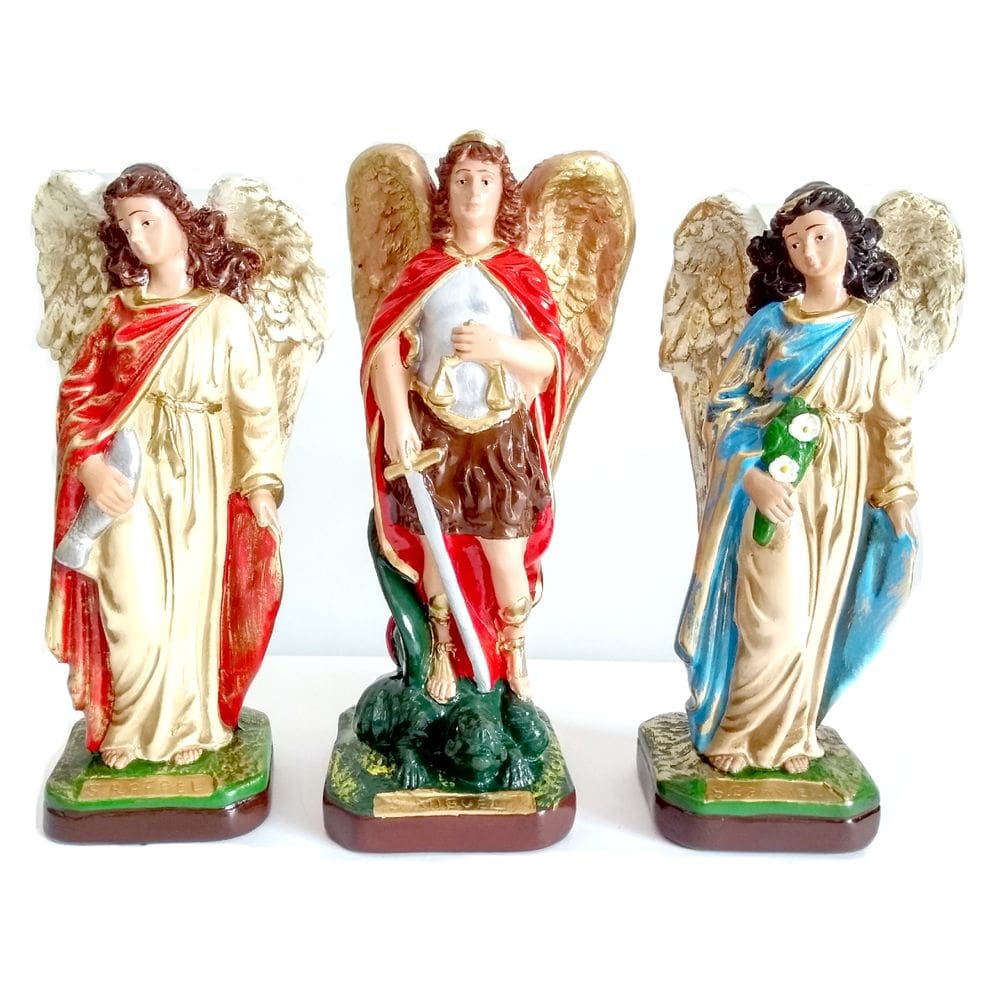 Escultura Arcanjos São Rafael, São Miguel e São Gabriel 20cm