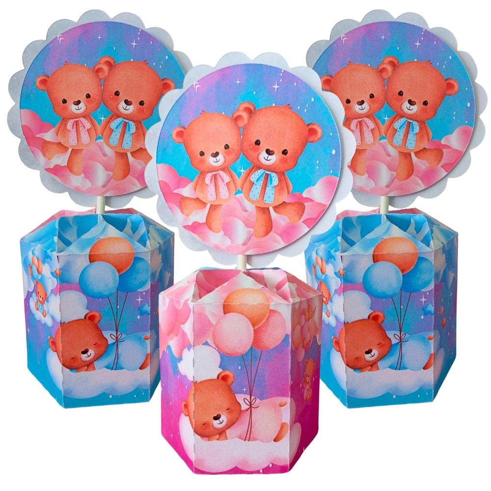 10 Centro De Mesa Decorativos Para Chá Revelação Azul E Rosa