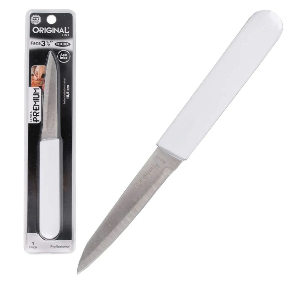 Faca de Inox Cabo Branco Pequena 18cm Premium - Descascar Legumes Frutas Peixe - PANAMI