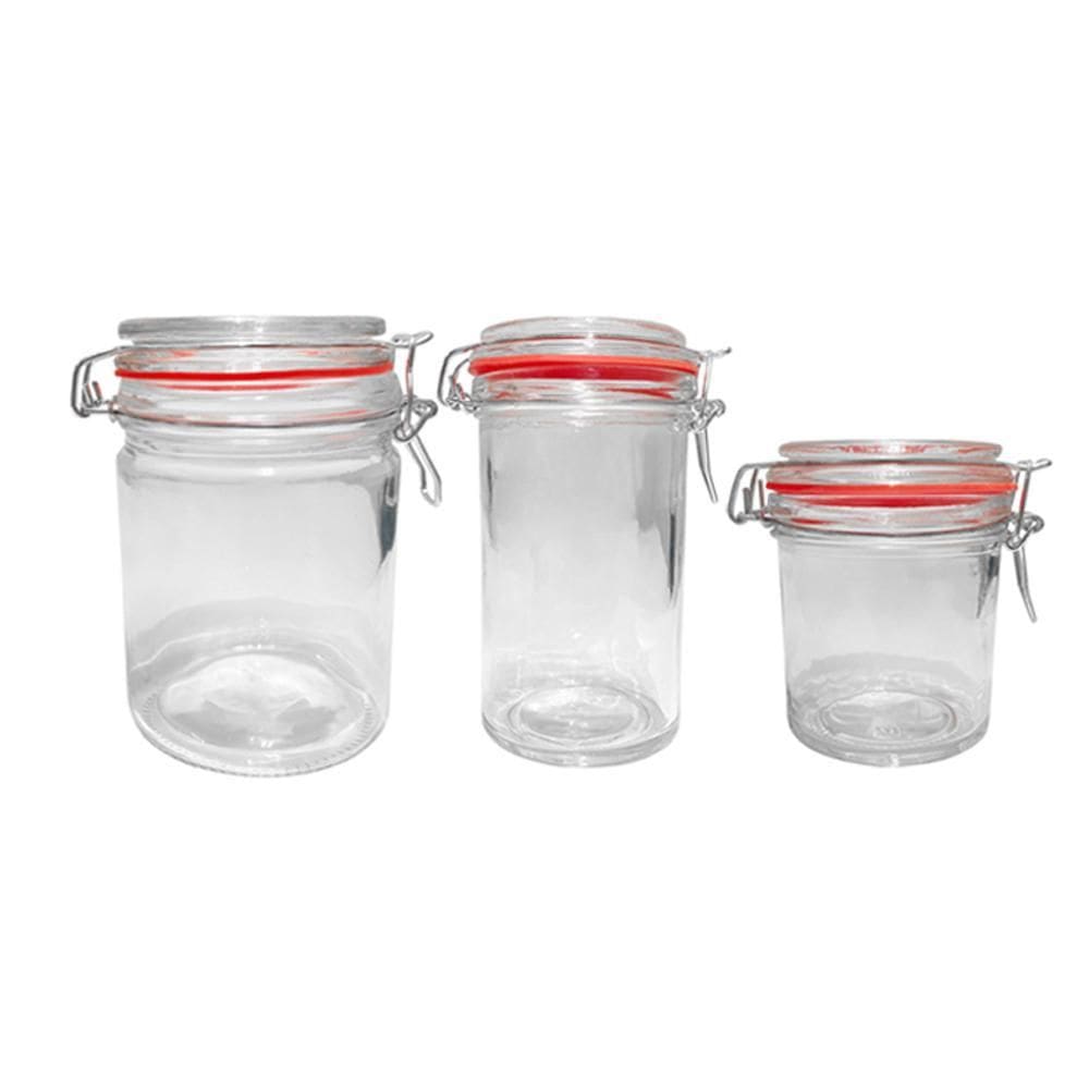 Kit 3 Potes Hermético Vidro Trava Metal Class Home