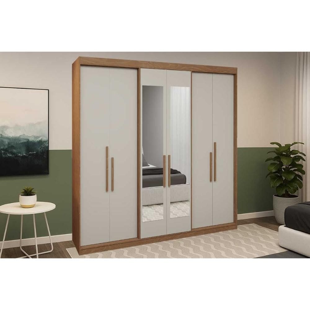 Guarda Roupa Casal 6 Portas (2 c/ Espelho) e 2 Gavetas PH 1804 Carvalho/Off White - Herval