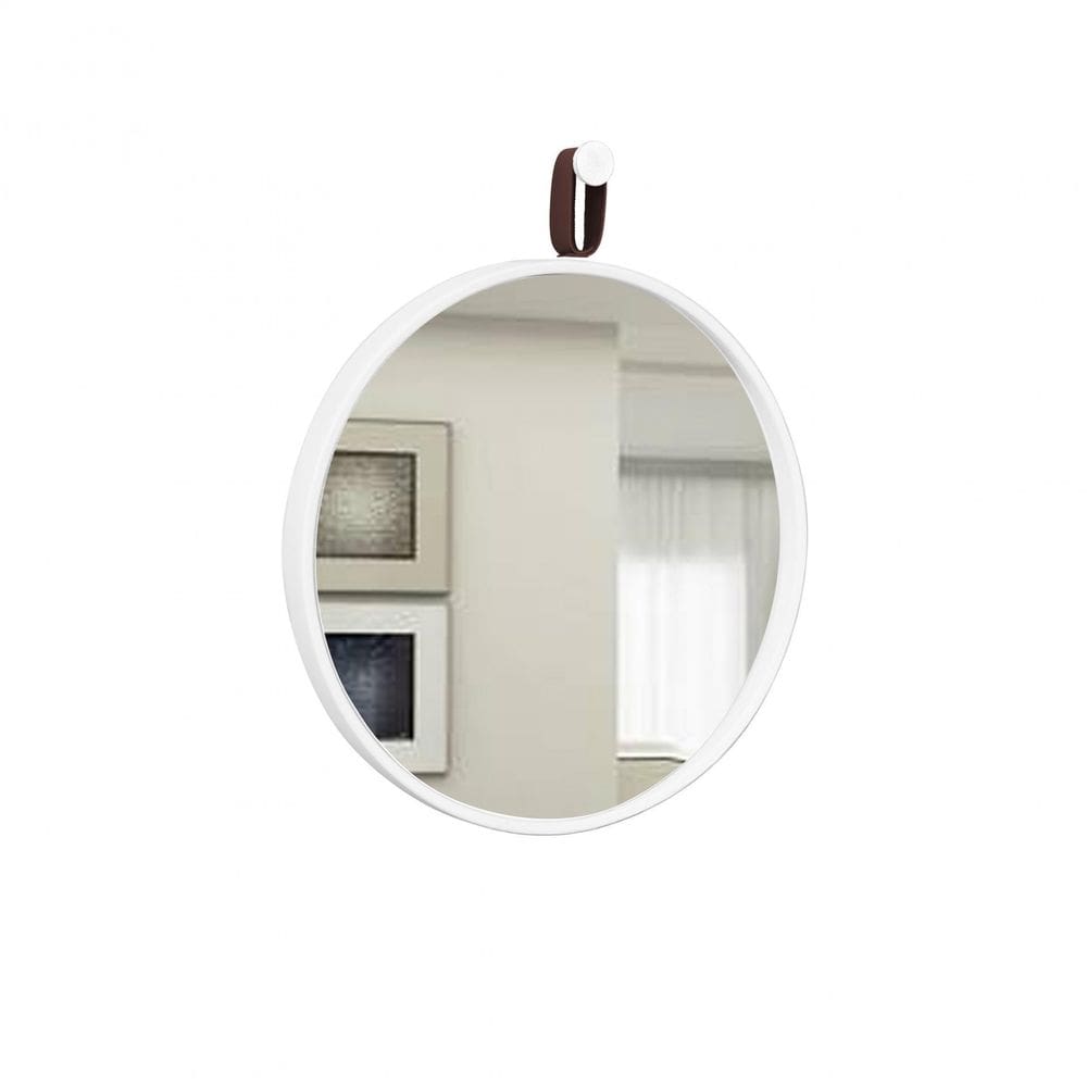 Espelho Decorativo Short Strip Branco Alça Corino Café 40 Cm