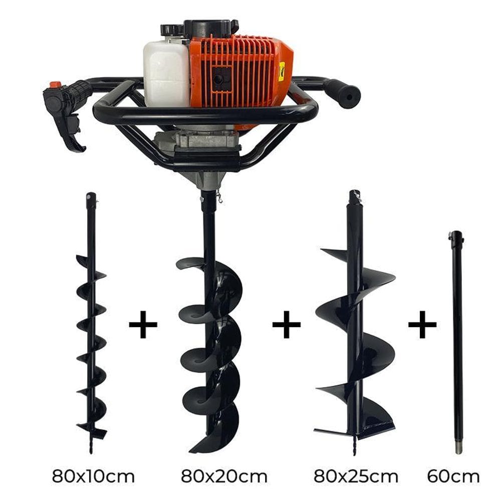 Perfurador De Solo Gasolina 52Cc Brocas 10+20+25Cm+ Ext 60Cm