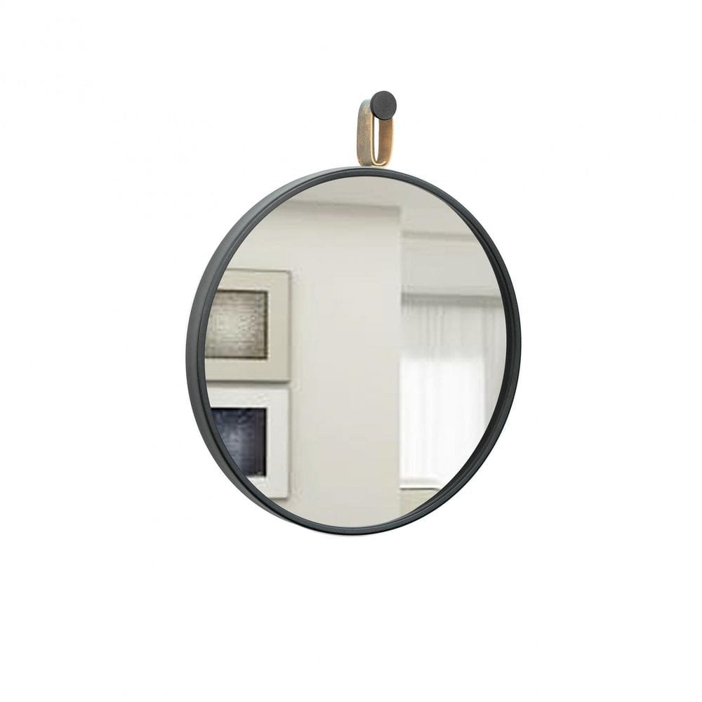 Espelho Decorativo Shortstrip Preto Alça Corino Rajado 60 Cm