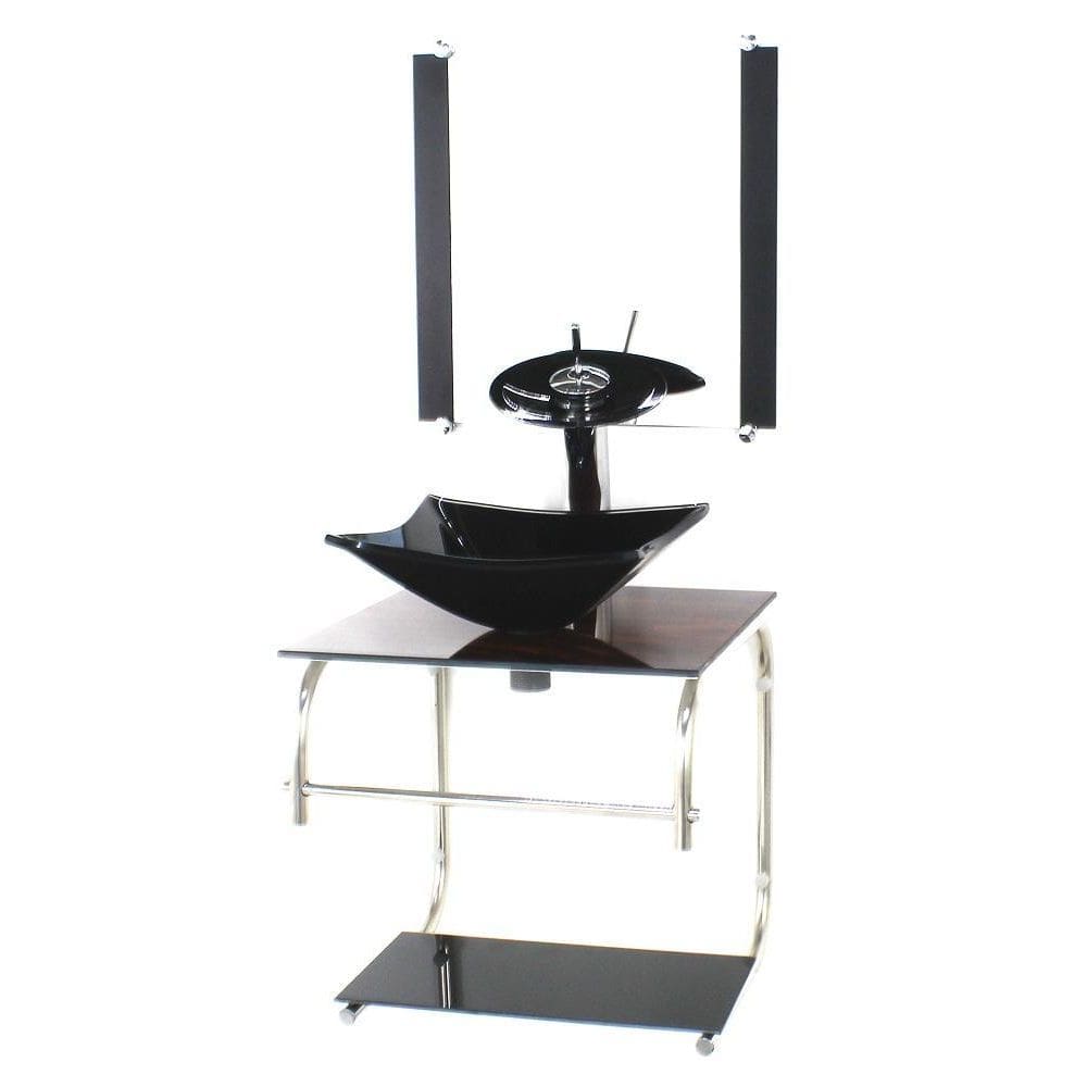 Gabinete 40Cm De Vidro Inox Cuba Quadrada Madeira Nogueira