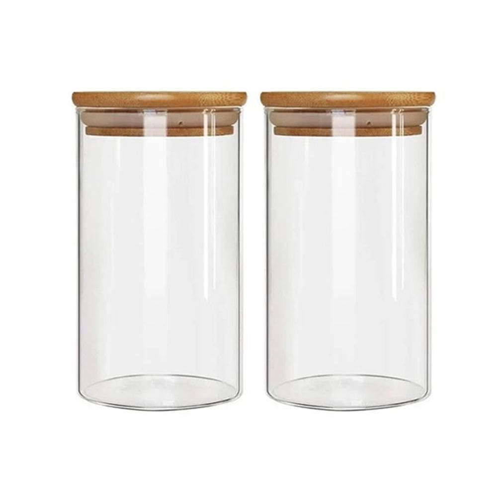 Kit 2 Potes Borossilicato Hermético Tampa Bambu 1100Ml Class