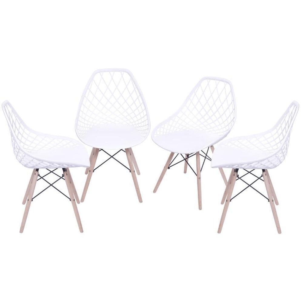 Kit 4 Cadeiras Boxbit Kaila Base Em Madeira Branca