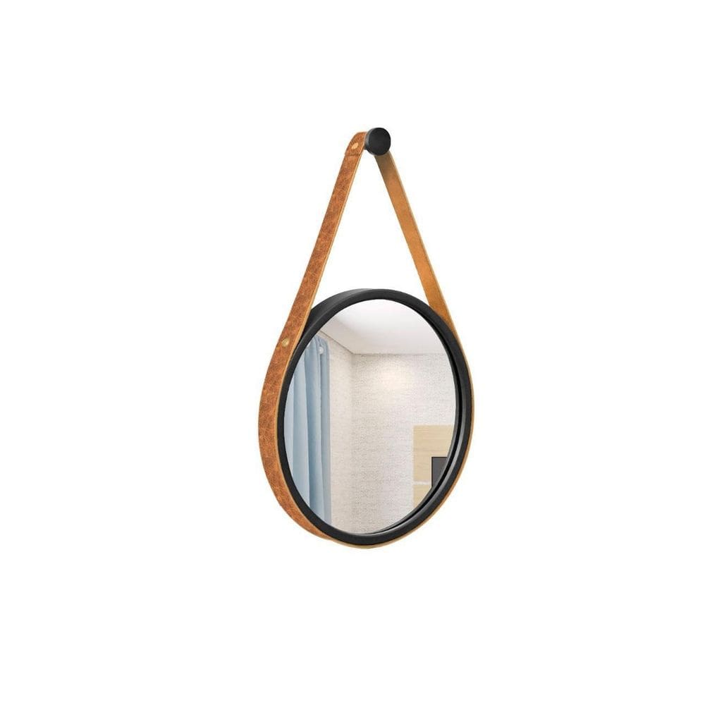 Espelho Decorativo Adnet Preto Alça Corino Rajado