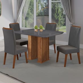 Mesa de Jantar 4 Lugares Madeline com Vidro Ripado Marrom/Cinza/Grafite - Viero Móveis
