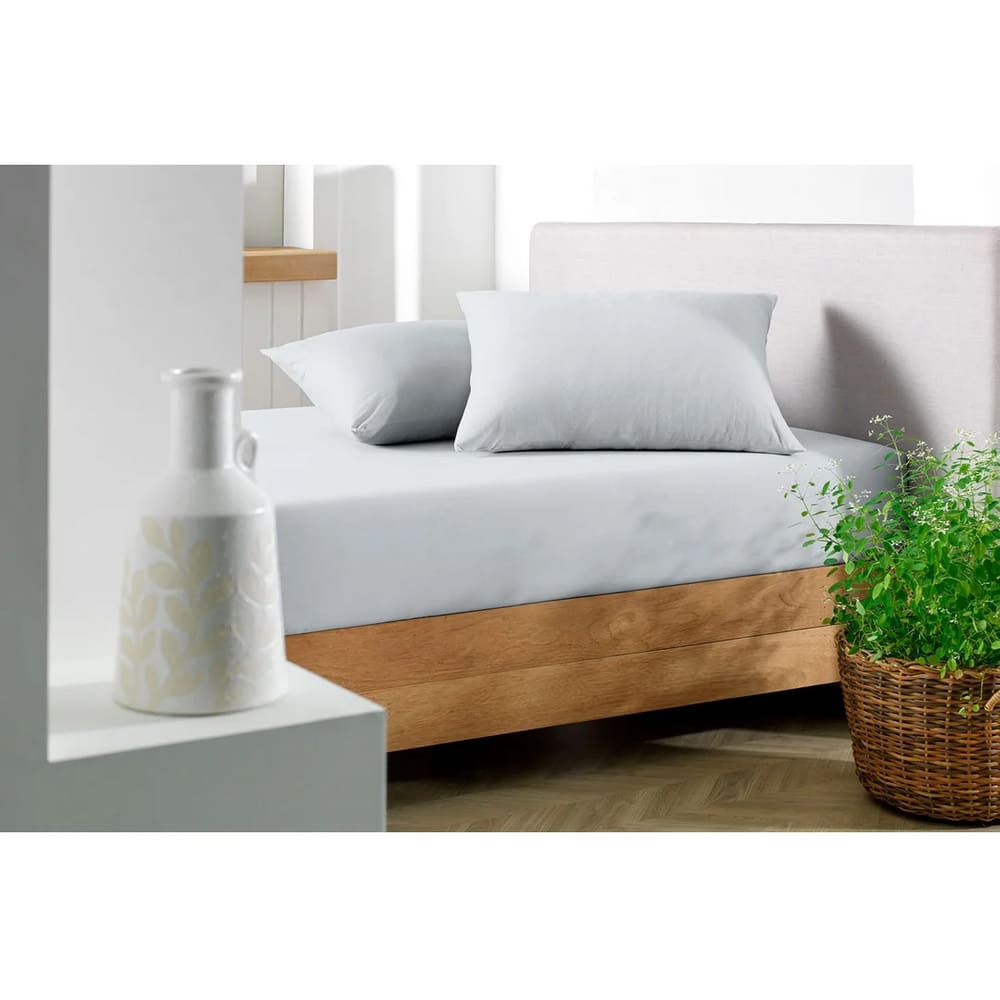 Lençol De Malha 100% Algodão Com Elástico Queen Soft - Cinza Gelo