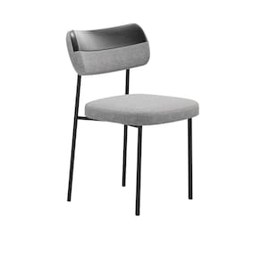 Cadeira Estofada Mona Para Sala Jantar Gourmet em Aço-Curíssimo Preto-Linho Cinza-EdeCasaMoveis